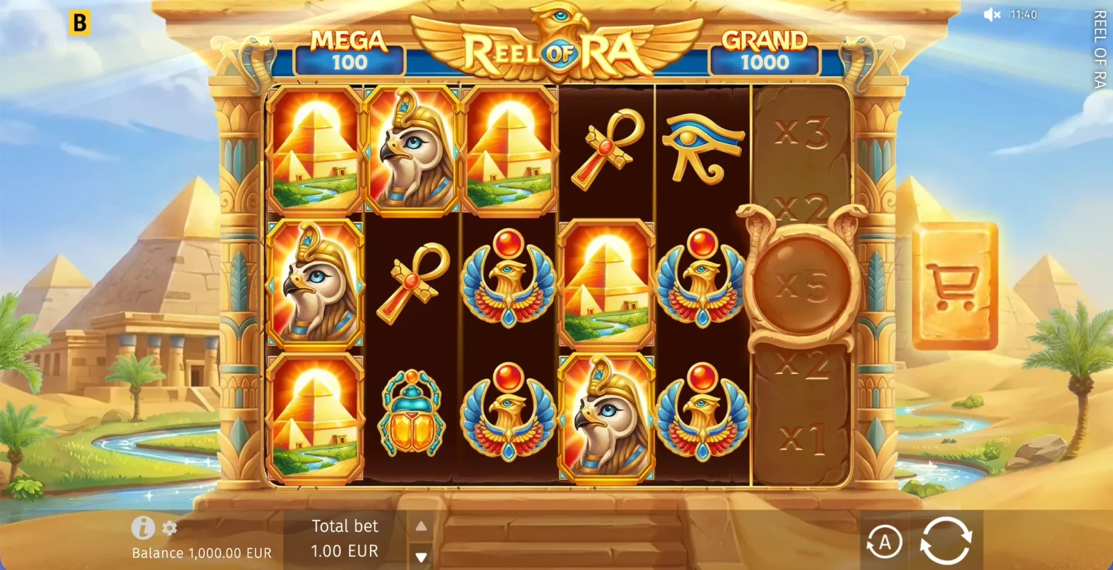 Reel of Ra base field with Egyptian symbols and right-side Multiplier Reel